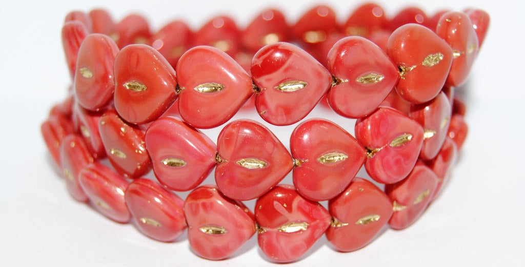 Heart Pressed Glass Beads, (93400B 54202), Glass, Czech Republic