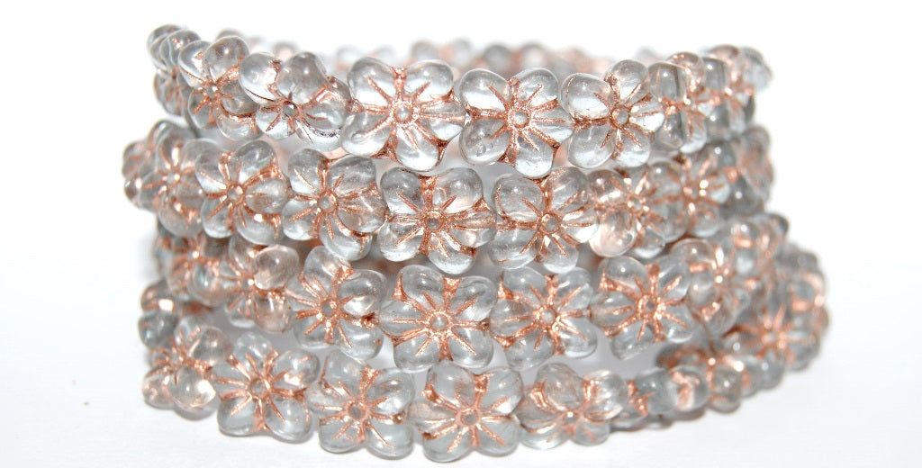 Flower Pressed Glass Beads, Transparent Blue 54200 (30010 54200), Glass, Czech Republic