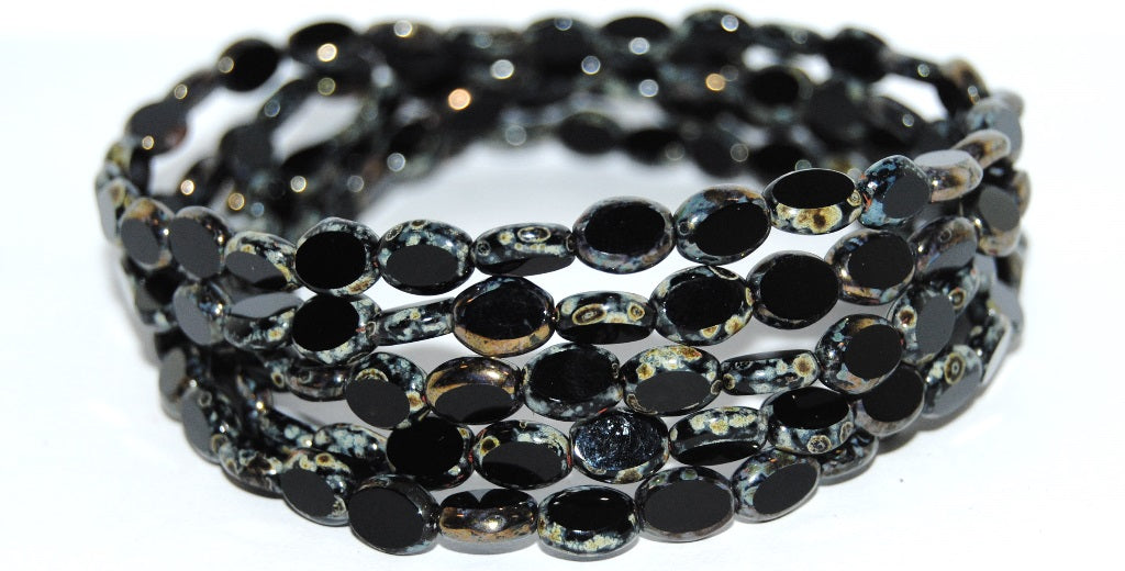 Table Cut Oval Beads Roach, Black 43400 14415Mix (23980 43400 14415Mix), Glass, Czech Republic