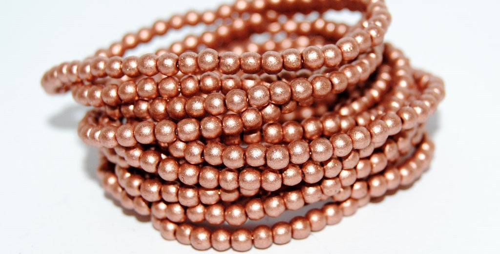 Round Pressed Glass Beads Druck, Light Copper (1770), Glass, Czech Republic