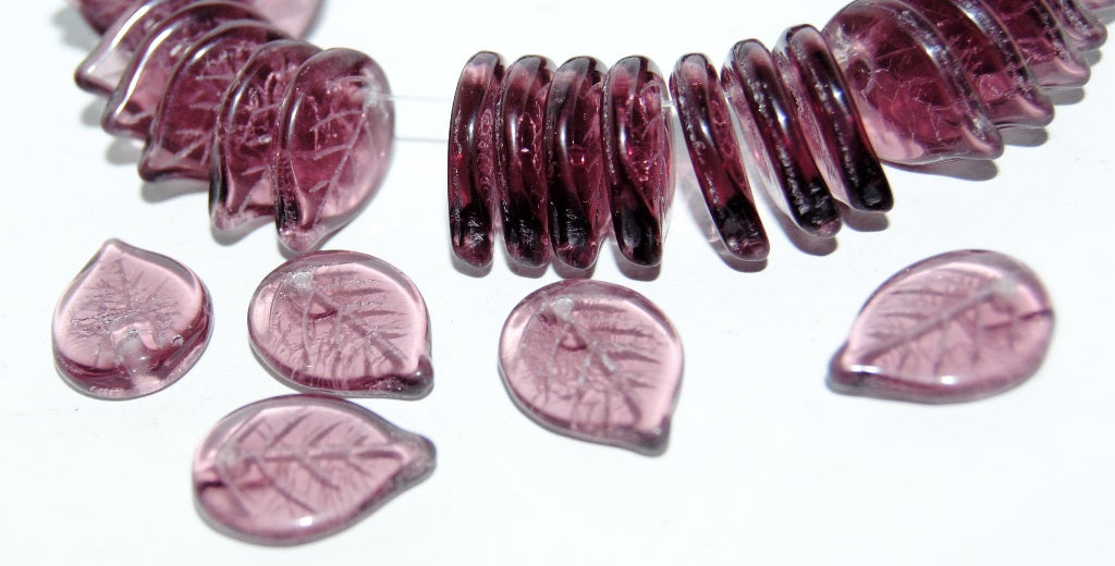 Leaf Pressed Glass Beads, Transparent Light Amethyst (20040), Glass, Czech Republic