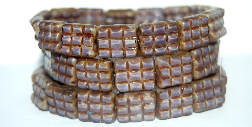 Table Cut Rectangle Beads With Grating, 26016 Travertin (26016 86800), Glass, Czech Republic