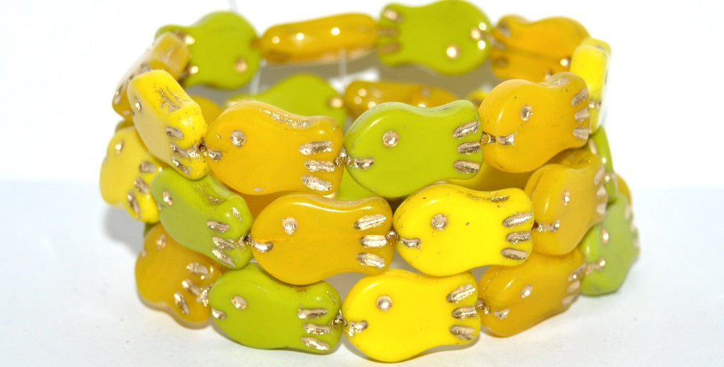 Simple Fish Pressed Glass Beads, Yellow Mixed Colors 54202 (Yellow Mix 54202), Glass, Czech Republic