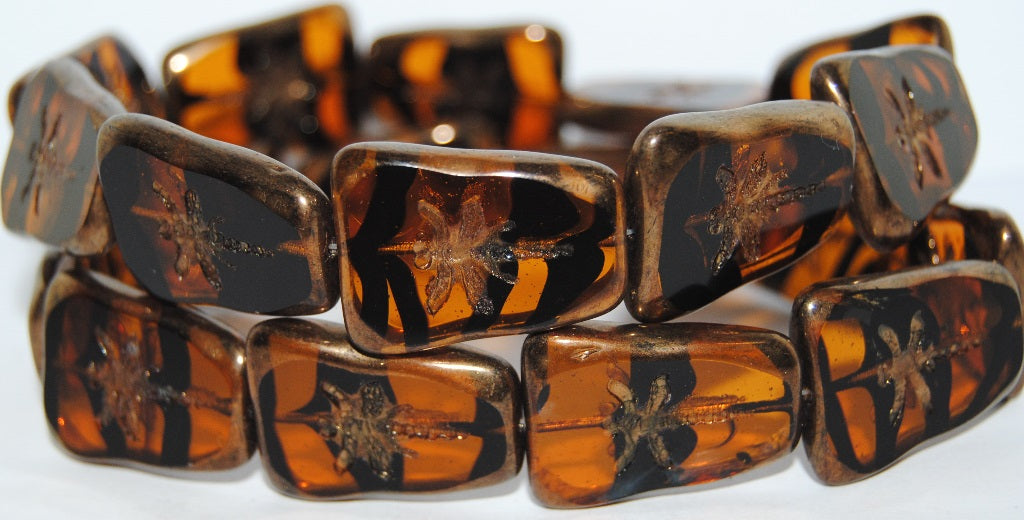 Table Cut Rectangle Beads With Dragonfly, 18036 Bronze (18036 14415), Glass, Czech Republic