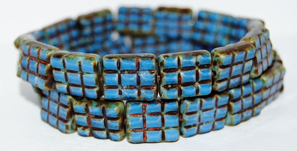Table Cut Rectangle Beads With Grating, Turquise Travertin (64020 86800), Glass, Czech Republic