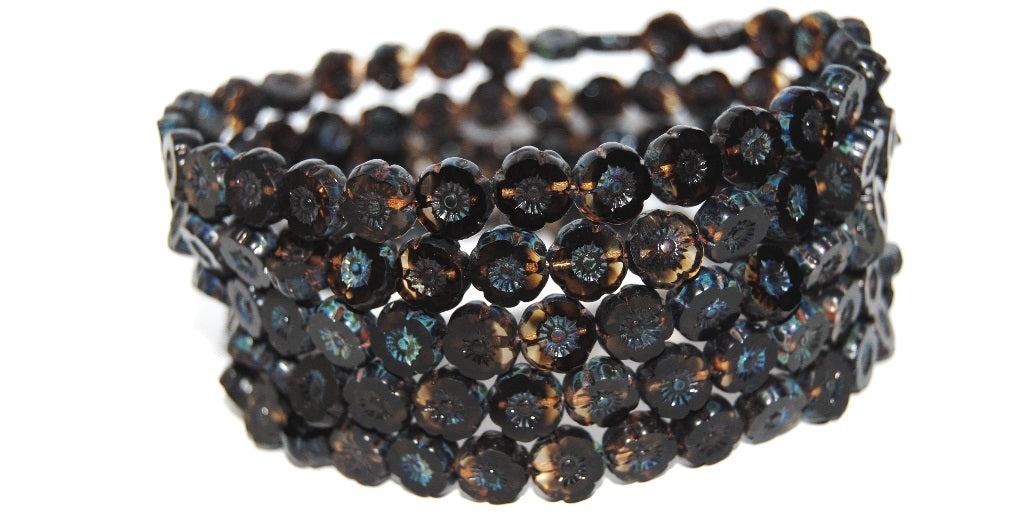 Table Cut Round Beads Hawaii Flowers, 2004002 Travertin (2004002 86800), Glass, Czech Republic