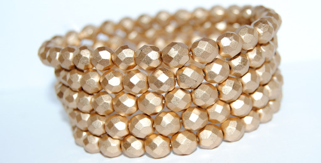 Fire Polished Round Faceted Beads, Gold Colored (1710), Glass, Czech Republic