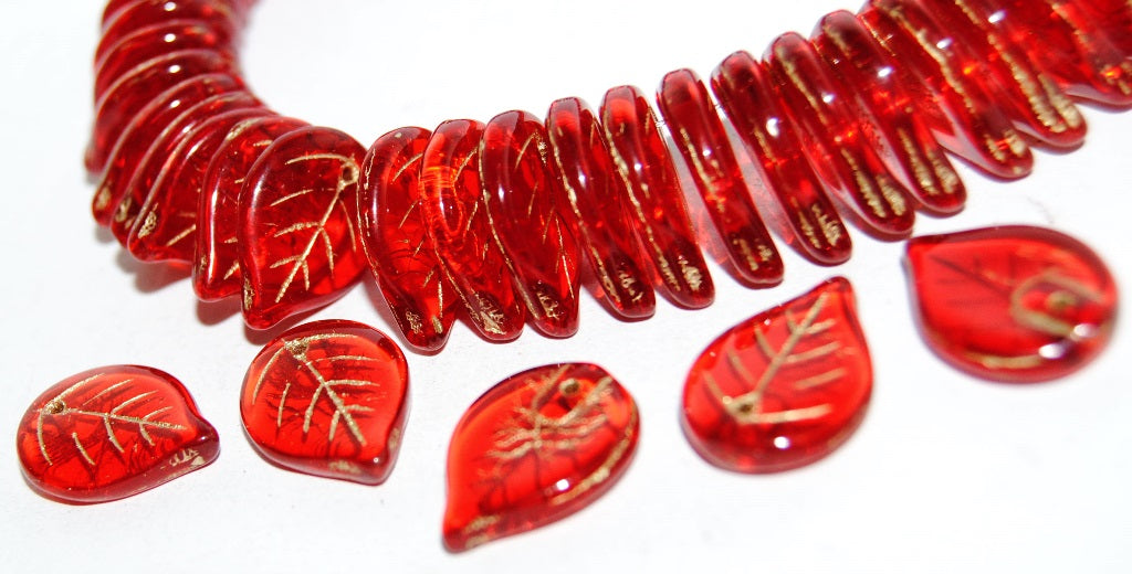 Leaf Pressed Glass Beads, Transparent Red 54202 (90060 54202), Glass, Czech Republic