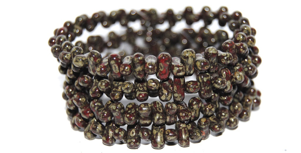 Shaped Pressed Glass Beads, Red Travertin (93190 86800), Glass, Czech Republic