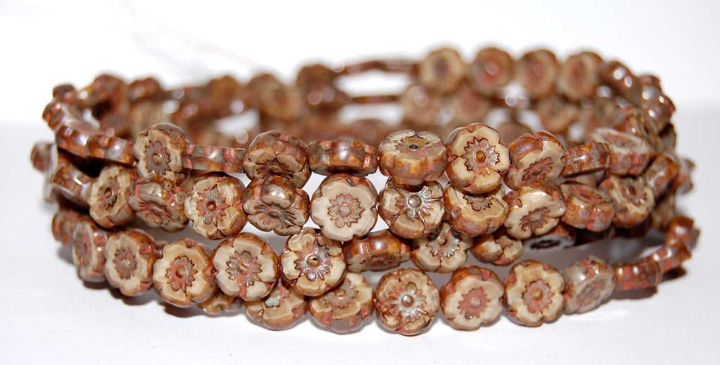 Table Cut Round Beads Hawaii Flowers, (14010 43400), Glass, Czech Republic