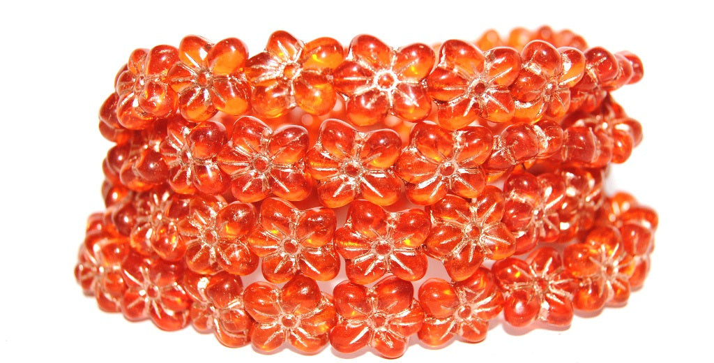 Flower Pressed Glass Beads, Transparent Orange 54200 (90020 54200), Glass, Czech Republic