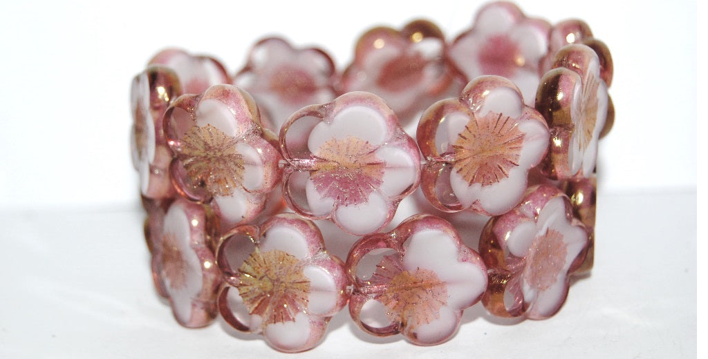 Table Cut Flower Beads Hibiscus, 21 6208 Luster Red Full Coated (21 6208 14495), Glass, Czech Republic