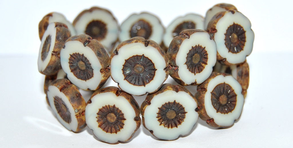 Table Cut Round Beads Hawaii Flowers, 14010 86801 Matte (14010 86801 M), Glass, Czech Republic