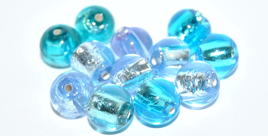 Czech Glass Hand Made Round Lampwork Beads With Silver Plates, (10 N), Glass, Czech Republic