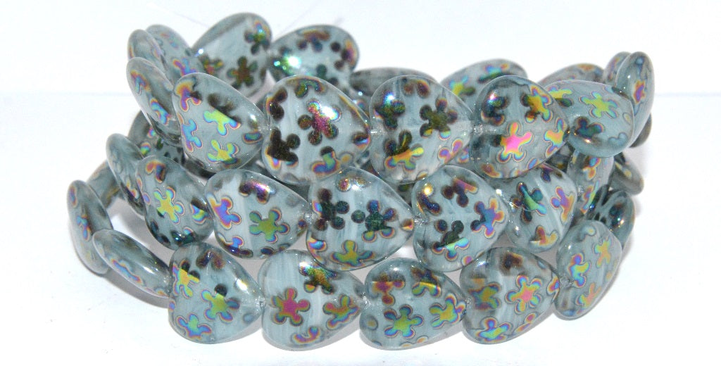 Heart Pressed Glass Beads, (8601 Flowers 2Xside), Glass, Czech Republic