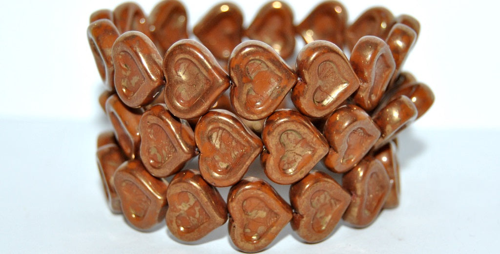 Heart With Heart Pressed Glass Beads, Opaque Brown Terracotta Violet (13600 15496), Glass, Czech Republic