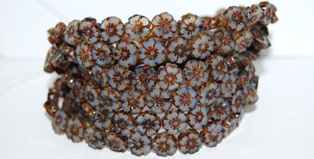 Table Cut Round Beads Hawaii Flowers, 2014100 Travertin (2014100 86800), Glass, Czech Republic