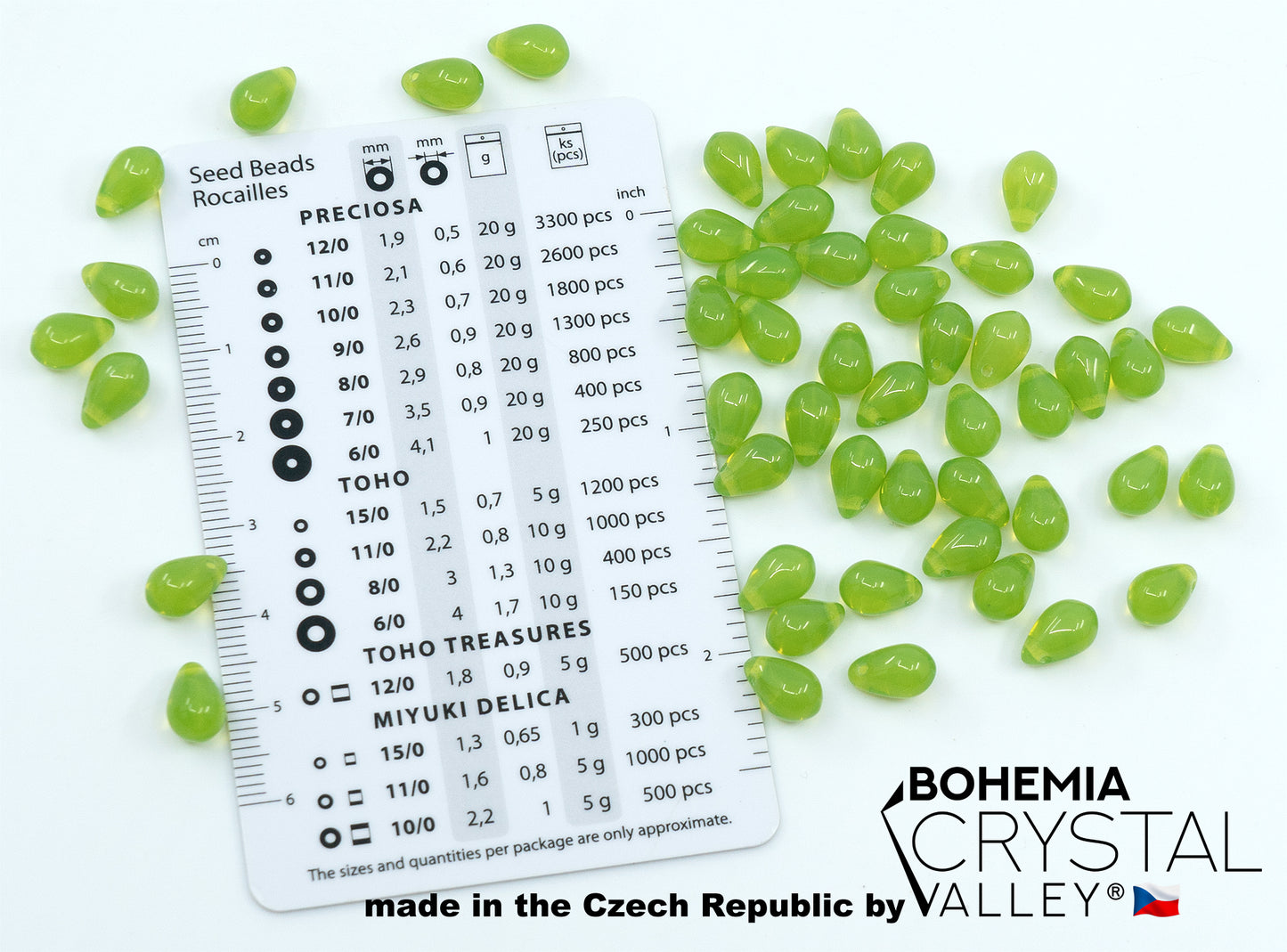 泪滴捷克玻璃珠,蛋白石绿草