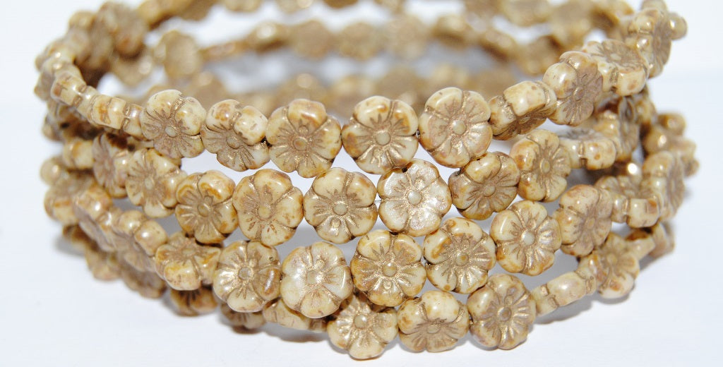 Hawaii Flower Pressed Glass Beads, White 4354202 (2010 4354202), Glass, Czech Republic