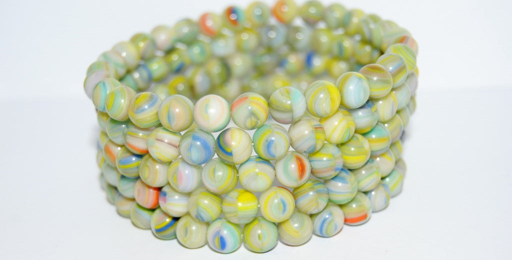 Round Pressed Glass Beads Druck, (Mixed Glass), Glass, Czech Republic