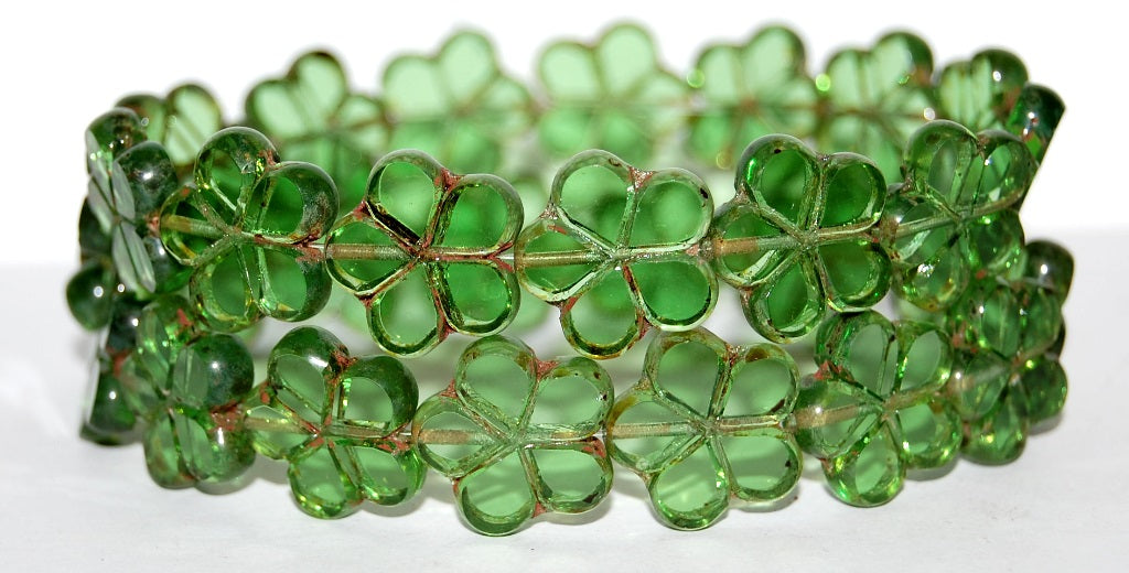 Table Cut Flower Beads, Transparent Green Travertin (50520 86800), Glass, Czech Republic