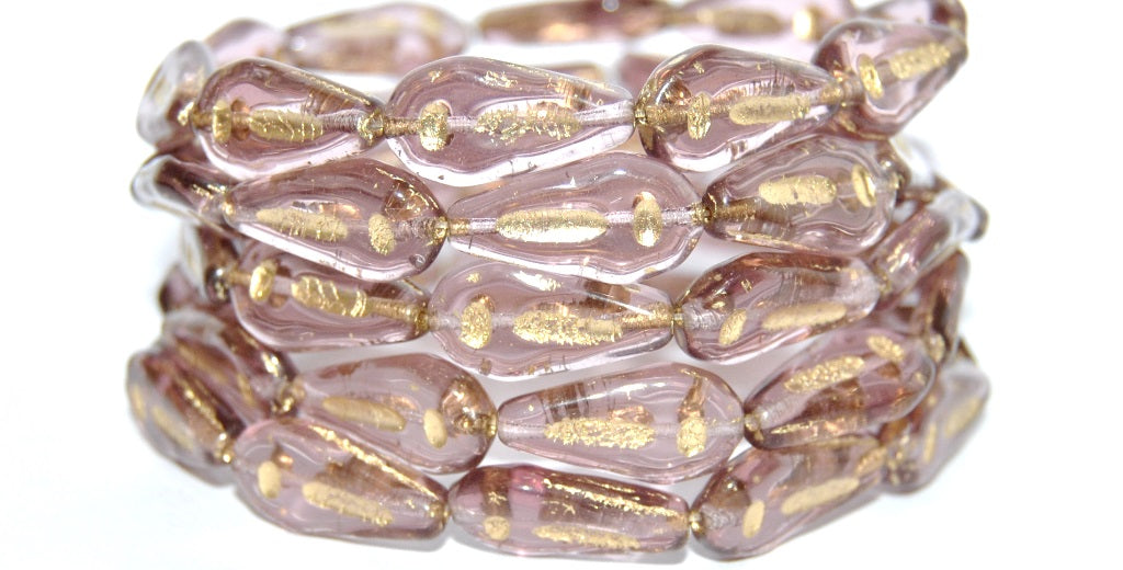 Flat Teardrop Pressed Glass Beads With Line, Transparent Light Amethyst 54202 (20040 54202), Glass, Czech Republic