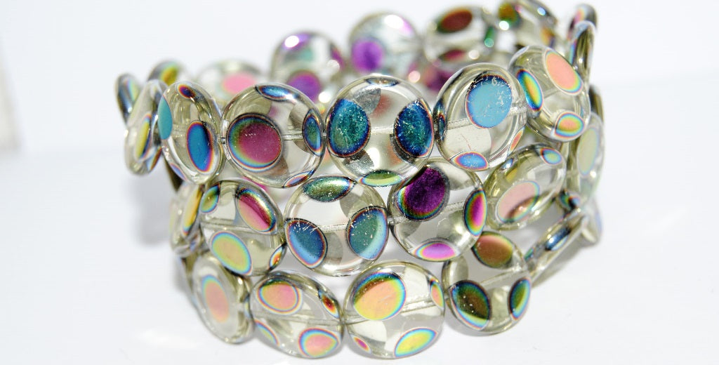 Flat Round Coin Pressed Glass Beads, Transparent Yellow Batika (80020 Batika), Glass, Czech Republic