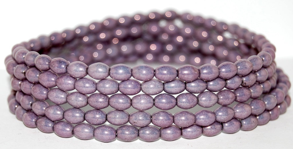 Olive Oval Pressed Glass Beads, Purple (15726), Glass, Czech Republic