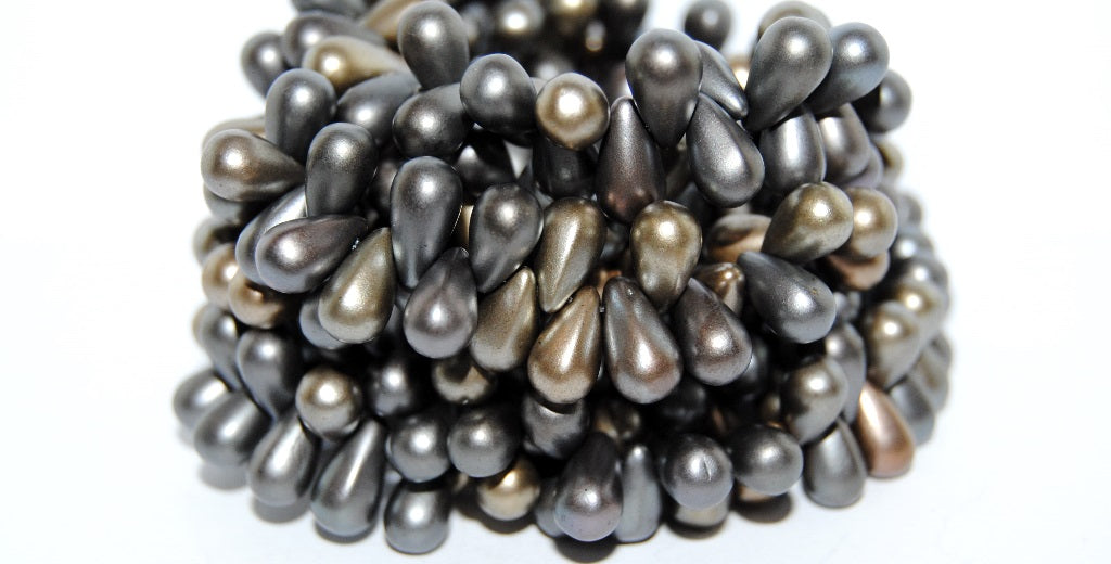 Pear Drop Pressed Glass Beads, Mix Of Matt Metallic Colors (1670), Glass, Czech Republic