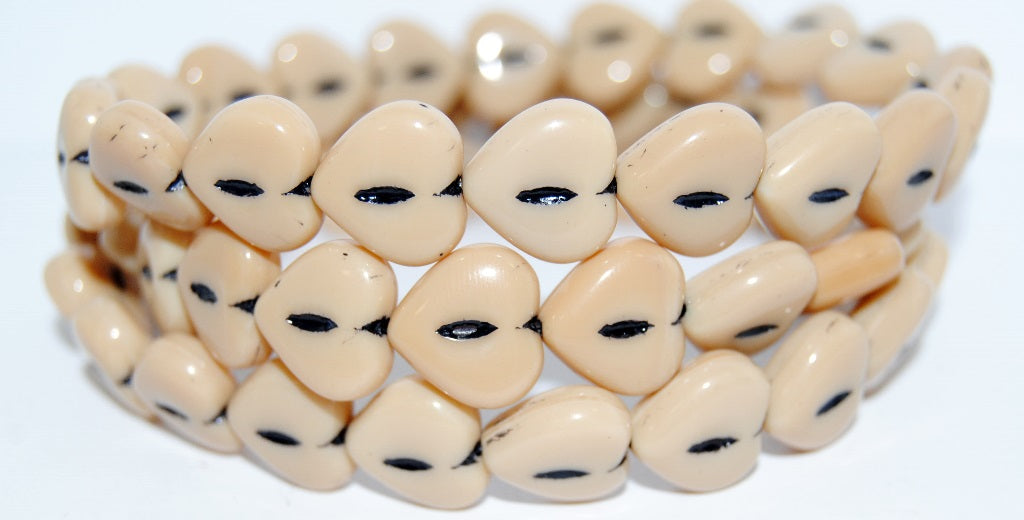 Heart Pressed Glass Beads, Beige 46769 (13020 46769), Glass, Czech Republic