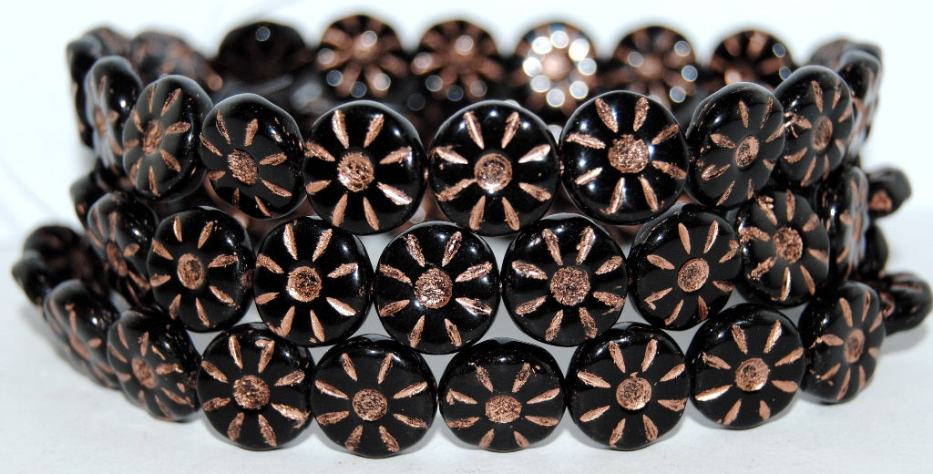 Flower Pressed Glass Beads, Black 54200 (23980 54200), Glass, Czech Republic
