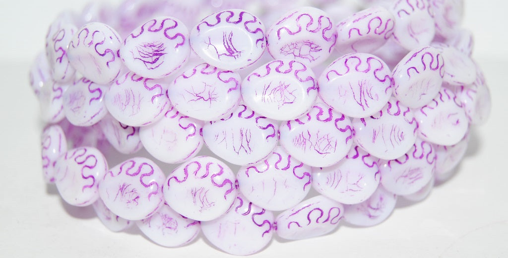 Tear Oval Pressed Glass Beads, White 46420 (2010 46420), Glass, Czech Republic