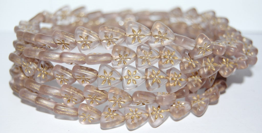 Triangle Flat Wit Flower Pressed Glass Beads, Transparent Light Amethyst 54202M (20020 54202M), Glass, Czech Republic