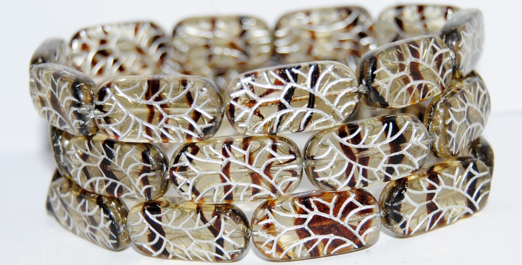 Rectangle With Ornament Pressed Glass Beads, (18016 54201), Glass, Czech Republic