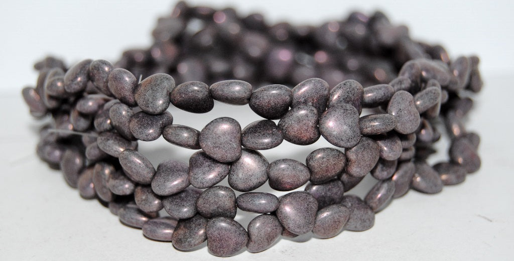 Heart Pressed Glass Beads, White Purple (2010 15726), Glass, Czech Republic