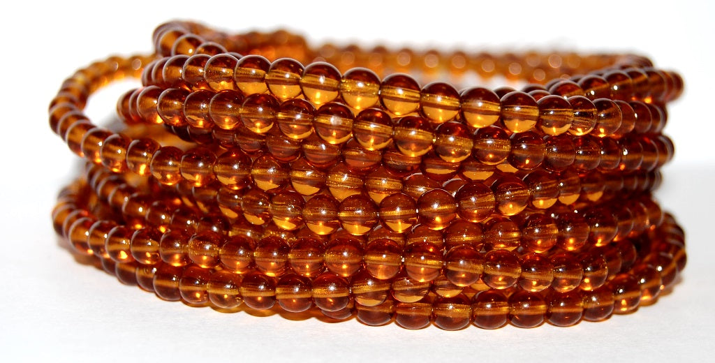 Round Pressed Glass Beads Druck, Transparent Orange (10060), Glass, Czech Republic