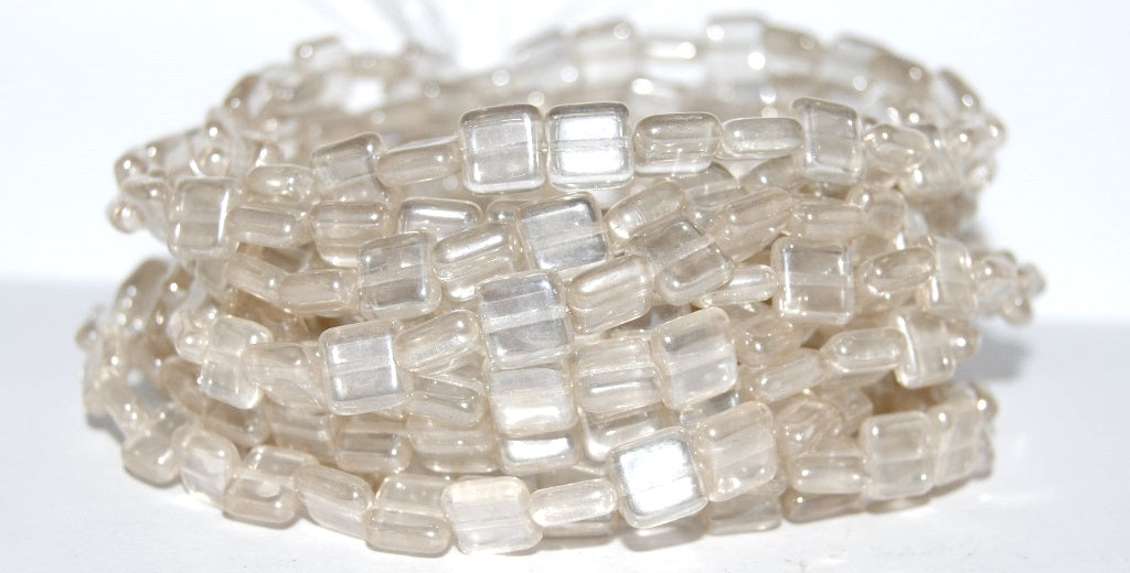 Flat Square Pressed Glass Beads, Crystal Hematite (30 14400), Glass, Czech Republic