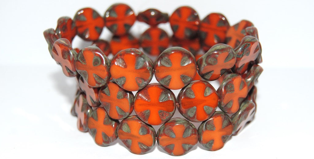 Table Cut Round Beads With Cross, (81260 43400), Glass, Czech Republic