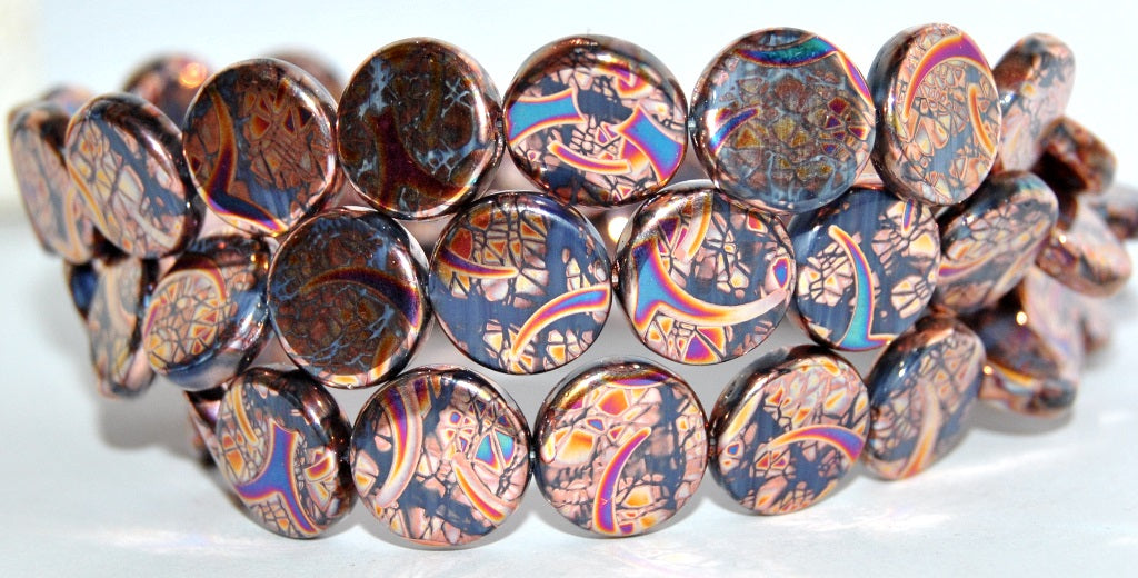 Flat Round Coin Pressed Glass Beads, (33070300 Batika), Glass, Czech Republic