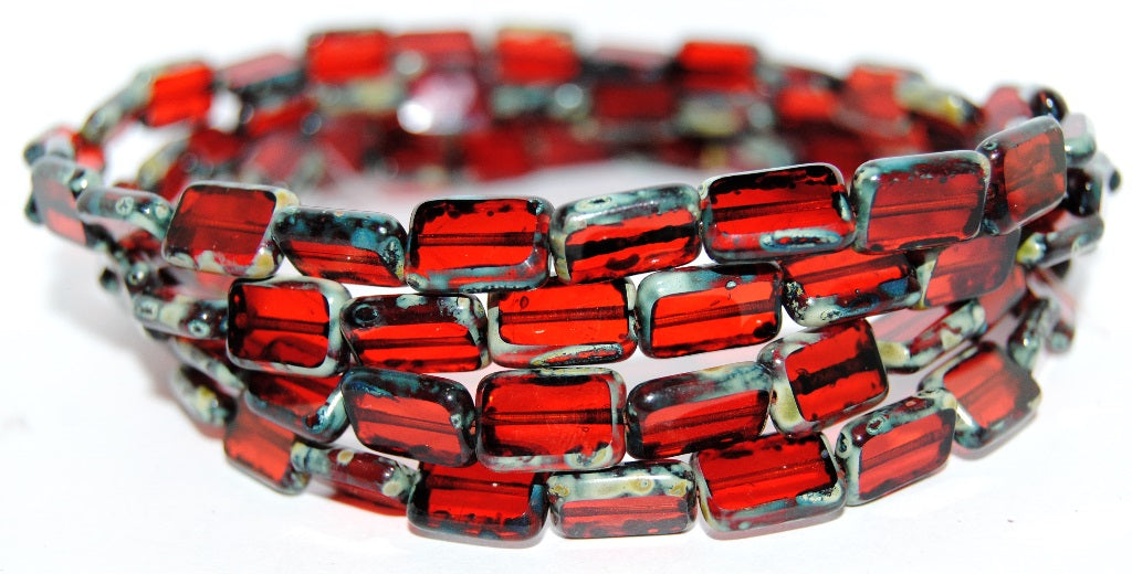 Table Cut Rectangle Beads, Ruby Red 66800 (90080 66800), Glass, Czech Republic