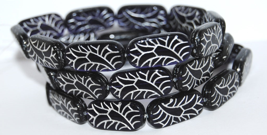 Rectangle With Ornament Pressed Glass Beads, (20250 54201), Glass, Czech Republic