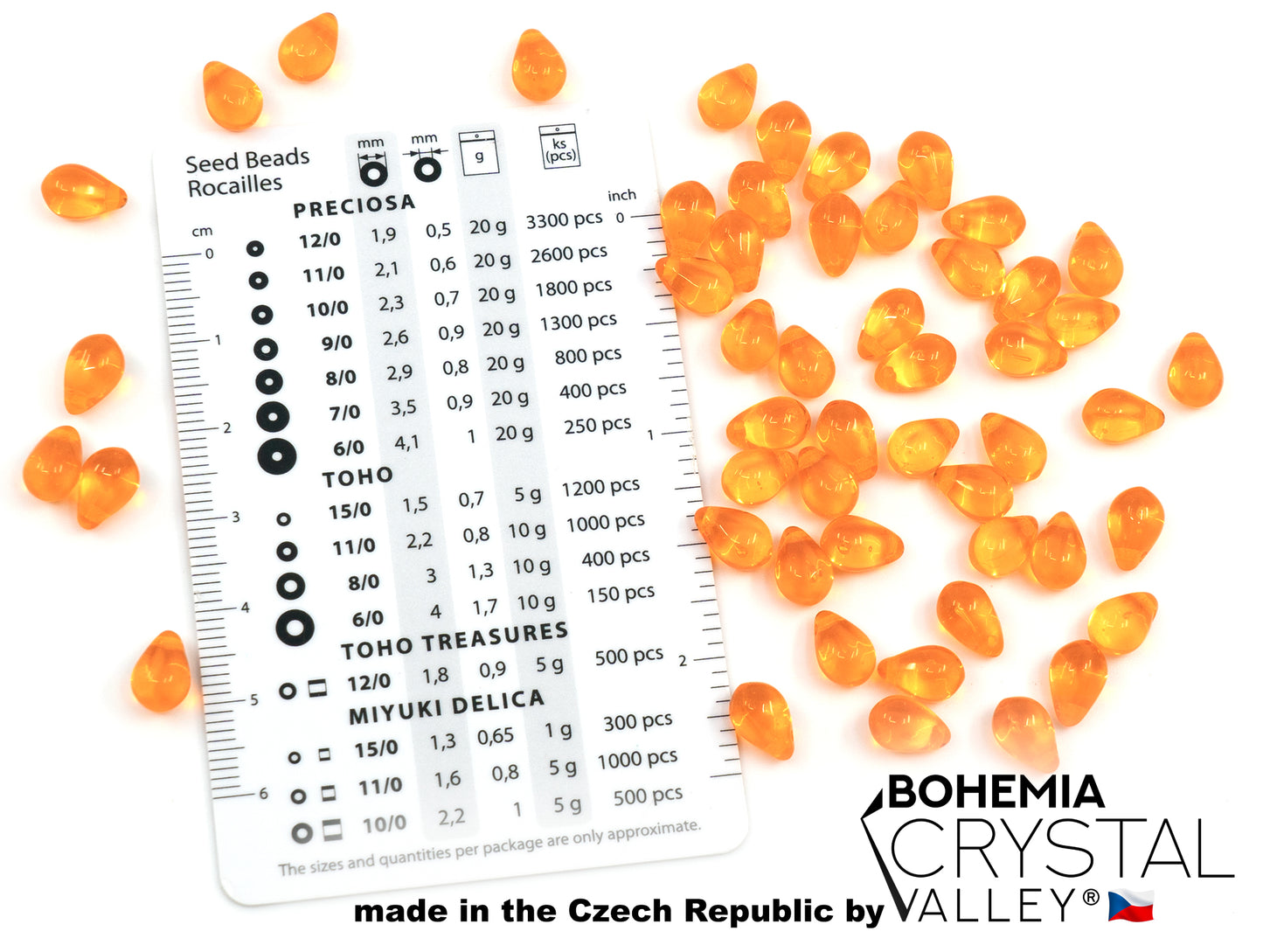 泪滴捷克玻璃珠,透明橙色