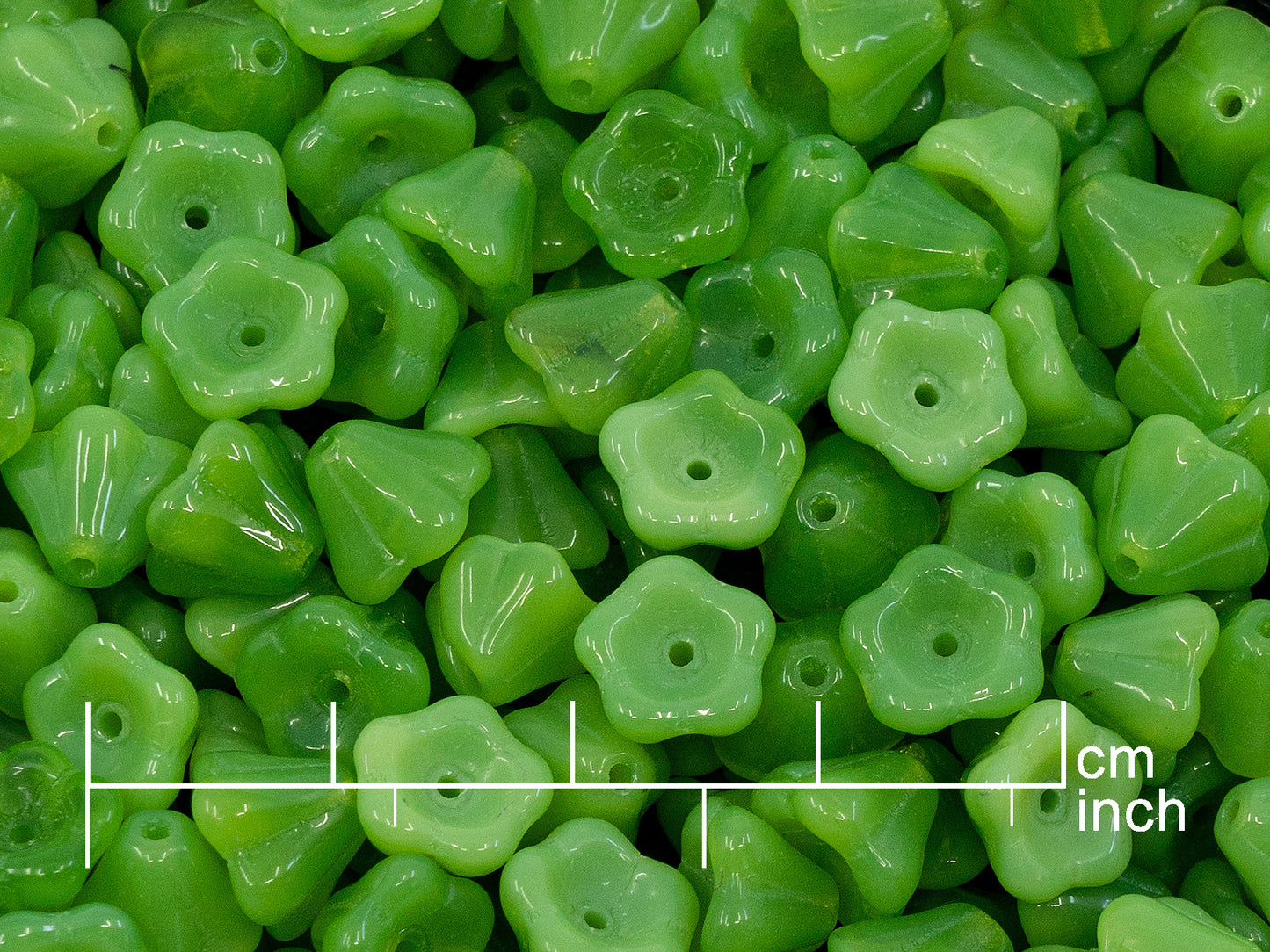 OUTLET 10 grams Bell Flower Beads, 30600 x mm, 0 Opal Green (0-51010), Glass, Czech Republic