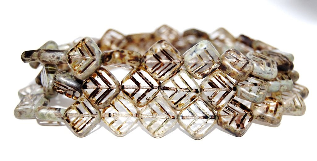 Table Cut Rhomb Beads With Lines, Crystal 4386Mix (30 4386Mix), Glass, Czech Republic