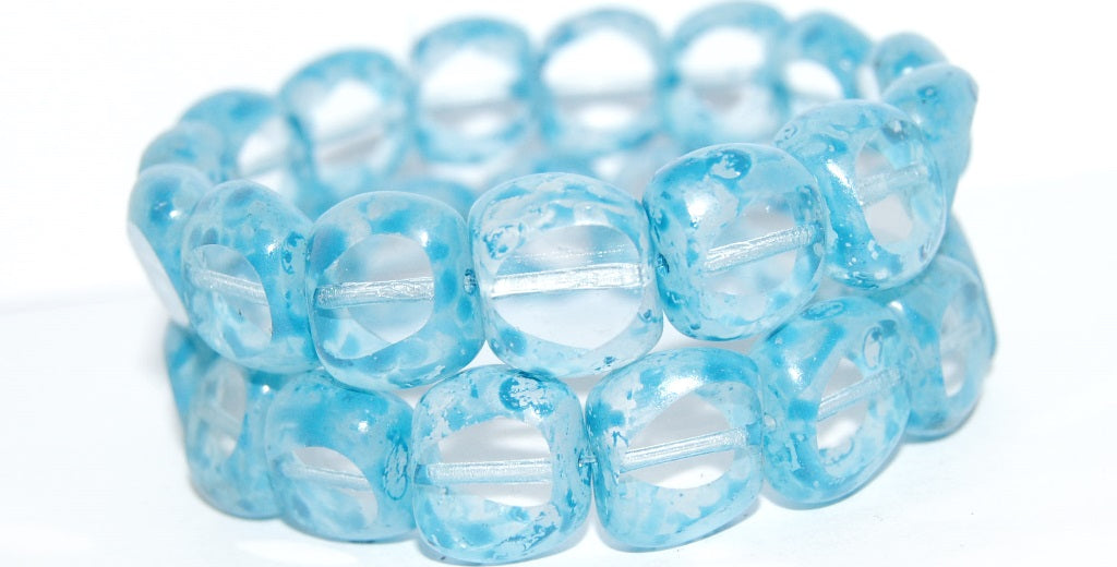Table Cut Semi-Square Beads With Semi-Round, Crystal Lava Glass Aqua (30 Lava Glass Aqua), Glass, Czech Republic