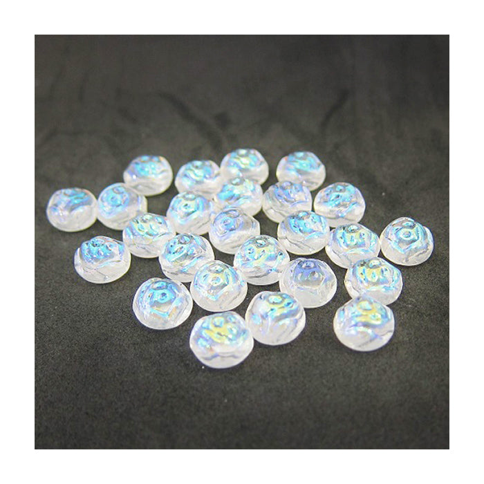 PRECIOSA Candy Rose beads 2-hole round glass cabochon with 3D rose flower Crystal Ab Coating Glass Czech Republic