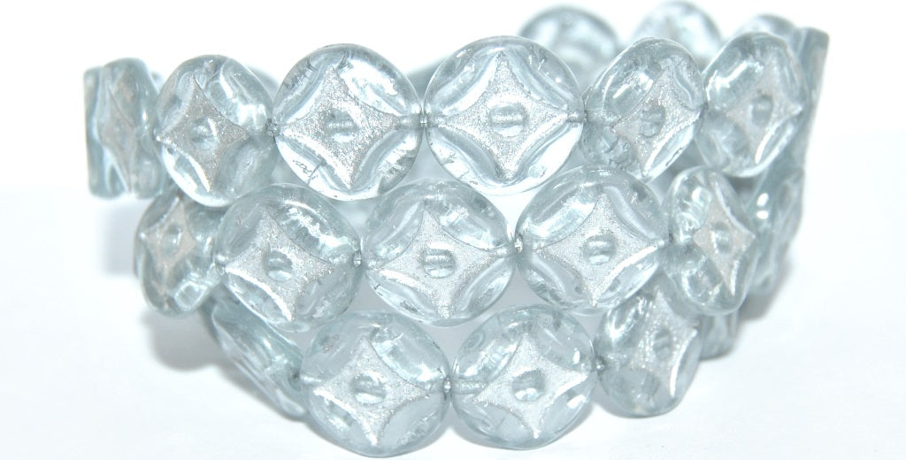 Flat Round With 4-Point Star Pressed Glass Beads, Transparent Blue 54201 (30010 54201), Glass, Czech Republic