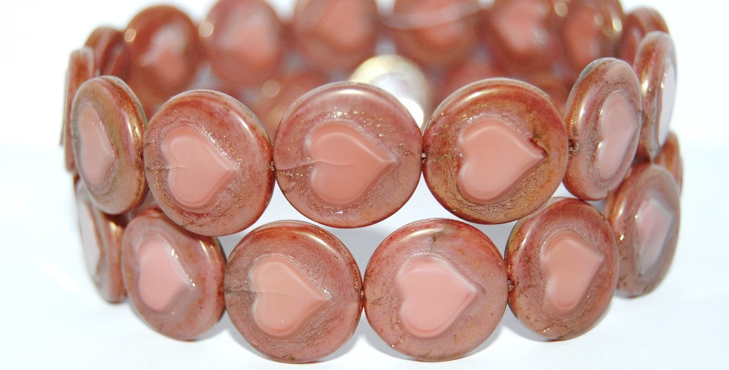 Table Cut Round Beads With Heart, 17713 Luster Red Full Coated (17713 14495), Glass, Czech Republic