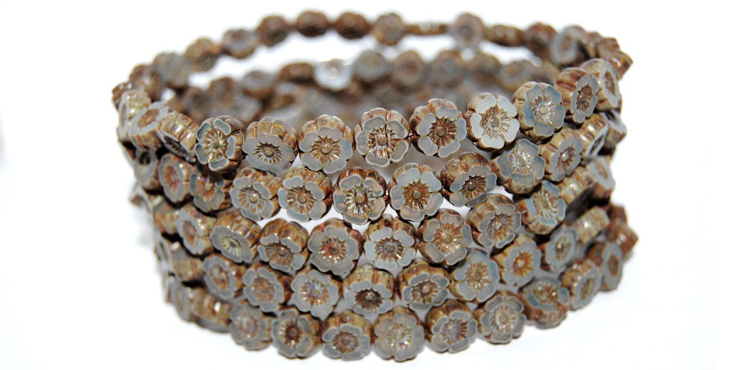 Table Cut Round Beads Hawaii Flowers, 41000 Stain Strong (41000 86805), Glass, Czech Republic