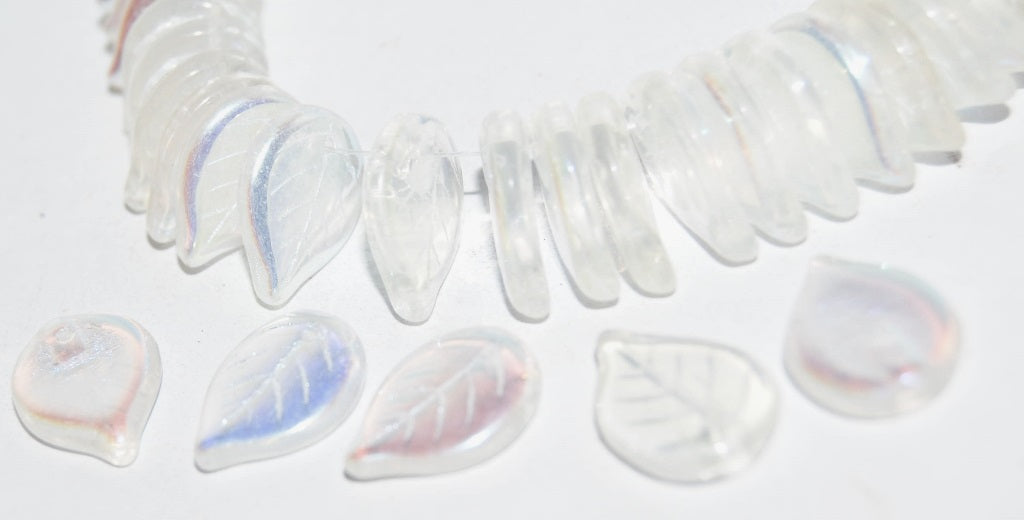Leaf Pressed Glass Beads, Crystal Ab (30 Ab), Glass, Czech Republic